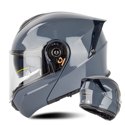 SOMAN Racing Motorcycle Double Lens Riding Safety Helmet, Size: M(Cement Gray) - Helmets by SOMAN | Online Shopping South Africa | PMC Jewellery | Buy Now Pay Later Mobicred