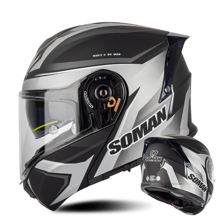 SOMAN Racing Motorcycle Double Lens Riding Safety Helmet, Size: L(Silver Gray Black Vision) - Helmets by SOMAN | Online Shopping South Africa | PMC Jewellery | Buy Now Pay Later Mobicred