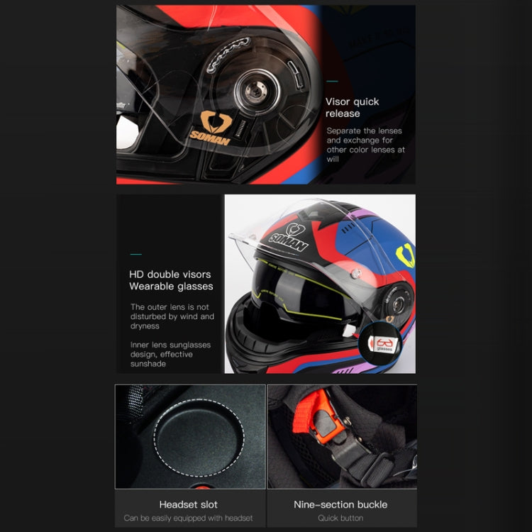 SOMAN Racing Motorcycle Double Lens Riding Safety Helmet, Size: XL(Matt Black) - free shipping - PMC TechLife - Order now!
