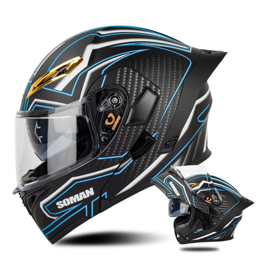 SOMAN Motorcycle Dual Lens Riding Peel-Off Full Coverage Helmet, Size: L(Matt Black Blue) - Helmets by SOMAN | Online Shopping South Africa | PMC Jewellery | Buy Now Pay Later Mobicred