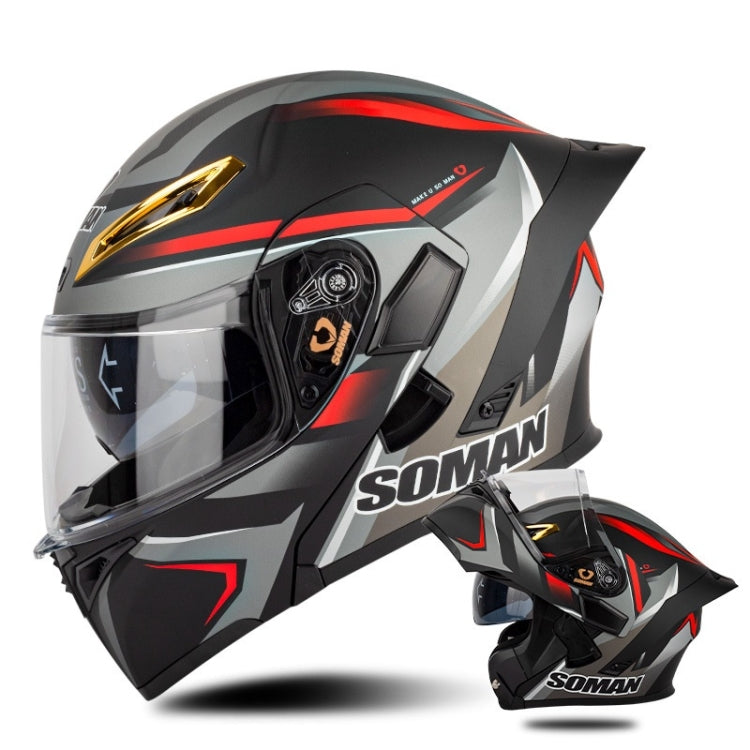 SOMAN Motorcycle Dual Lens Riding Peel-Off Full Coverage Helmet, Size: XL(Red Gray Vision) - free shipping - PMC TechLife - Order now!