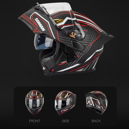 SOMAN Motorcycle Dual Lens Riding Peel-Off Full Coverage Helmet, Size: S(Black Gray Track) - Helmets by SOMAN | Online Shopping South Africa | PMC Jewellery | Buy Now Pay Later Mobicred