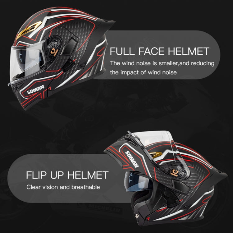 SOMAN Motorcycle Dual Lens Riding Peel-Off Full Coverage Helmet, Size: XXL(Red Gray Vision) - Helmets by SOMAN | Online Shopping South Africa | PMC Jewellery | Buy Now Pay Later Mobicred