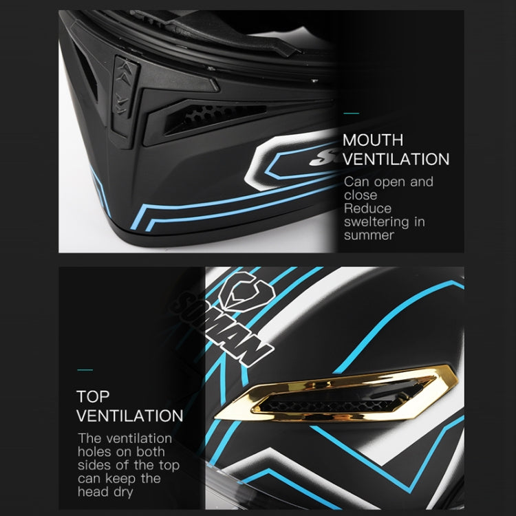SOMAN Motorcycle Dual Lens Riding Peel-Off Full Coverage Helmet, Size: XL(Bright Black White) - free shipping - PMC TechLife - Order now!