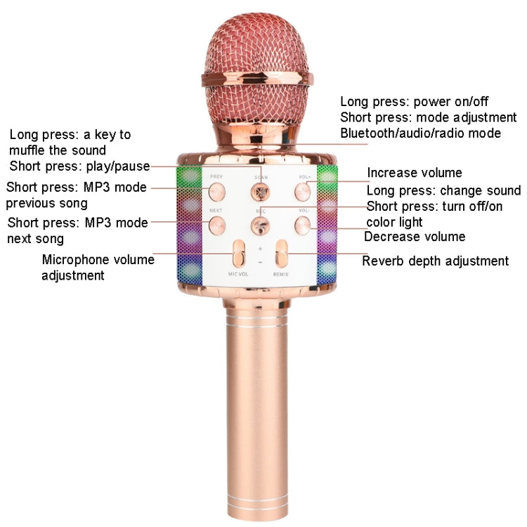 WS-858L LED Light Flashing Wireless Capacitance Microphone Comes With Audio Mobile Phone Bluetoon Live Microphone(Gold) - Microphone by PMC Jewellery | Online Shopping South Africa | PMC Jewellery | Buy Now Pay Later Mobicred