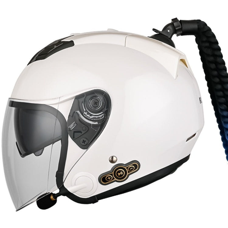 KUQIBAO Motorcycle Bluetooth Headset Double Lens Helmet With Braid, Size: L(White) - Helmets by KUQIBAO | Online Shopping South Africa | PMC Jewellery | Buy Now Pay Later Mobicred