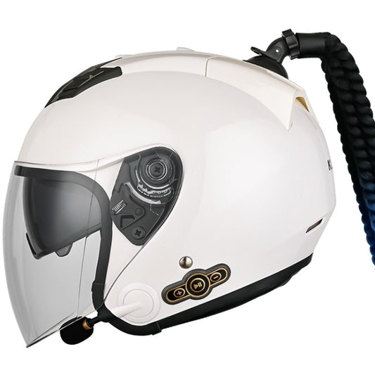 KUQIBAO Motorcycle Bluetooth Headset Double Lens Helmet With Braid, Size: XL(White) - Helmets by KUQIBAO | Online Shopping South Africa | PMC Jewellery | Buy Now Pay Later Mobicred