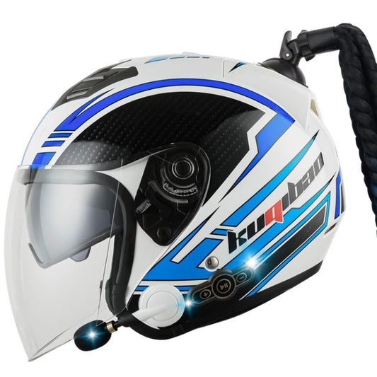 KUQIBAO Motorcycle Bluetooth Headset Double Lens Helmet With Braid, Size: XXL(White Phantom Fiber) - Helmets by KUQIBAO | Online Shopping South Africa | PMC Jewellery | Buy Now Pay Later Mobicred