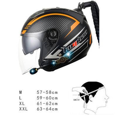 KUQIBAO Motorcycle Bluetooth Headset Double Lens Helmet With Braid, Size: L(Fruits Black Phantom Fiber) - Helmets by KUQIBAO | Online Shopping South Africa | PMC Jewellery | Buy Now Pay Later Mobicred