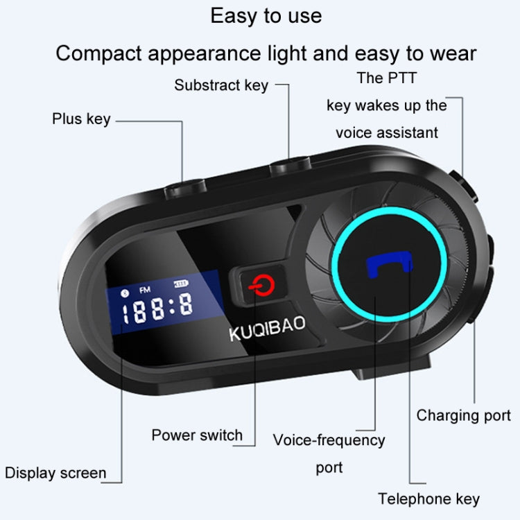 KUQIBAO Motorcycle Helmet Waterproof Bluetooth Headset With Screen(Hard Microphone) - Motorcycle Walkie Talkie by KUQIBAO | Online Shopping South Africa | PMC Jewellery | Buy Now Pay Later Mobicred