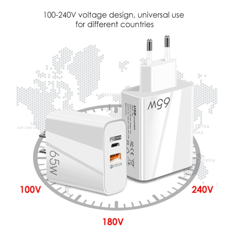 A502 65W USB-C/Type-C+USB Dual Port GaN Charger QC3.0 Laptop Universal Charger US Plug Black - USB Charger by PMC Jewellery | Online Shopping South Africa | PMC Jewellery | Buy Now Pay Later Mobicred