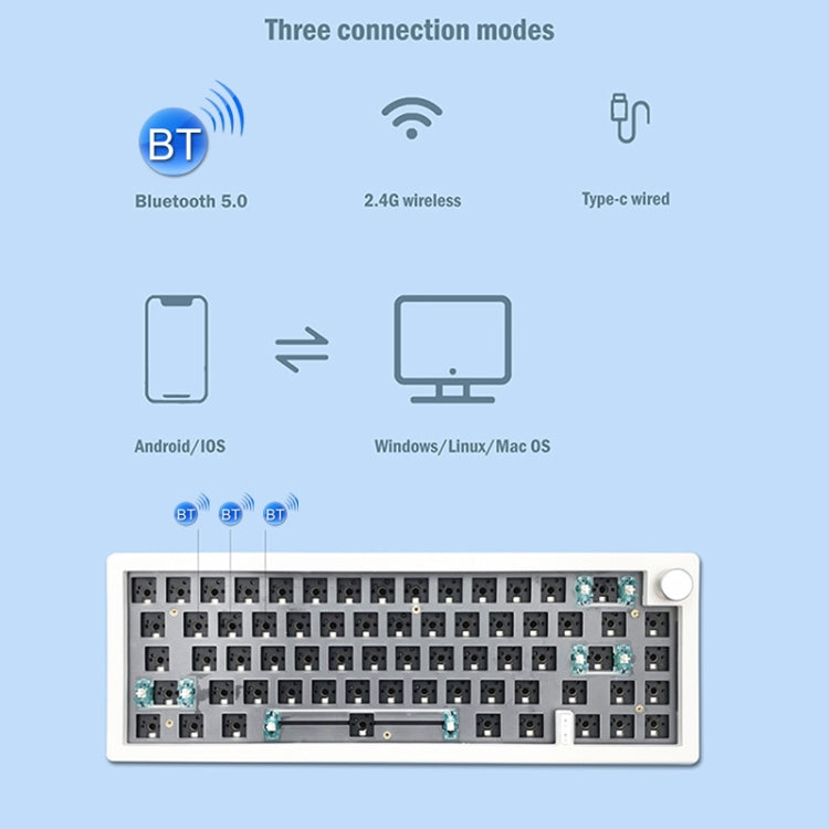 67 Keys Three-mode Customized DIY With Knob Mechanical Keyboard Kit Supports Hot Plug RGB Backlight, Color: Blue - Other by PMC Jewellery | Online Shopping South Africa | PMC Jewellery | Buy Now Pay Later Mobicred