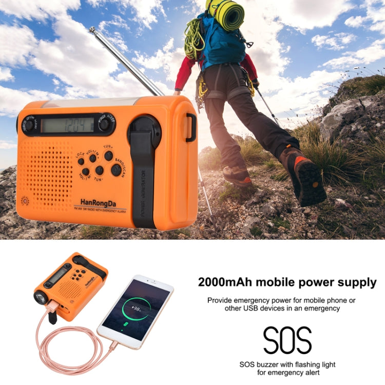 HanRongda HRD-900 LED Lighting Solar Hand Crank Power Generation NOAA Weather Warning Radio(Orange) - Radio Player by HanRongda | Online Shopping South Africa | PMC Jewellery | Buy Now Pay Later Mobicred