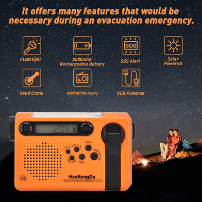 HanRongda HRD-900 LED Lighting Solar Hand Crank Power Generation NOAA Weather Warning Radio(Orange) - Radio Player by HanRongda | Online Shopping South Africa | PMC Jewellery | Buy Now Pay Later Mobicred