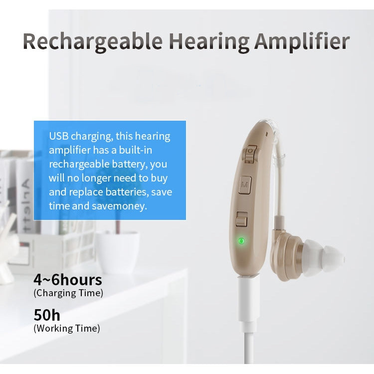 USB Charging Earhook Noise Reduction Hearing Aid Sound Amplifier(Black) - Hearing Aids by PMC TechLife | Online Shopping South Africa | PMC TechLife | Buy Now Pay Later Mobicred
