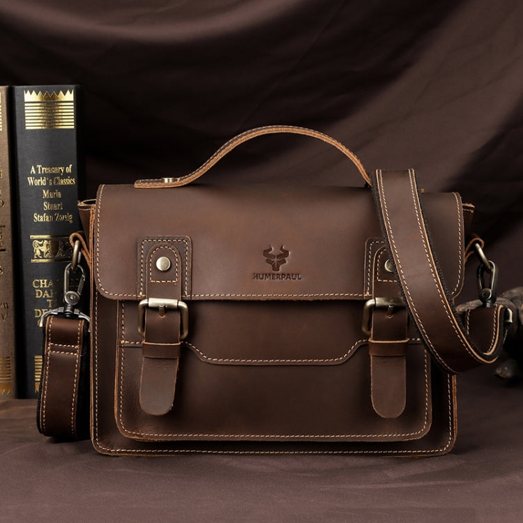 HUMERPAUL Leather Crossbody Bag Men Retro Shoulder Bag Commuter Men Small Square Bag(Brown) - Single-shoulder Bags by HUMERPAUL | Online Shopping South Africa | PMC Jewellery