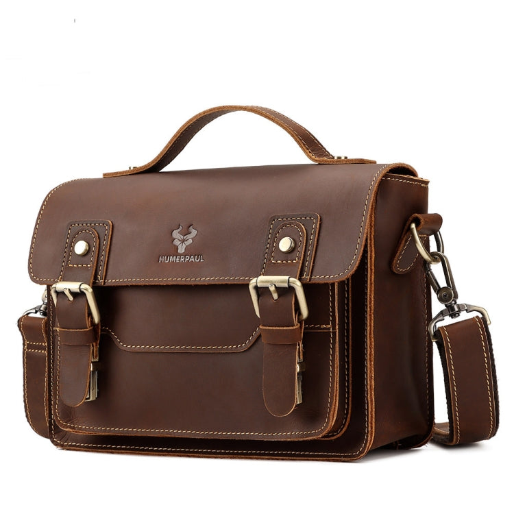 HUMERPAUL Leather Crossbody Bag Men Retro Shoulder Bag Commuter Men Small Square Bag(Brown) - Single-shoulder Bags by HUMERPAUL | Online Shopping South Africa | PMC Jewellery