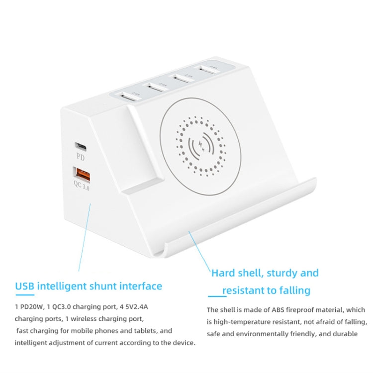 PD 20W +QC 3.0 Wireless Charging+6 Ports Multi-function Charger(US Plug) - Multifunction Charger by PMC Jewellery | Online Shopping South Africa | PMC Jewellery | Buy Now Pay Later Mobicred