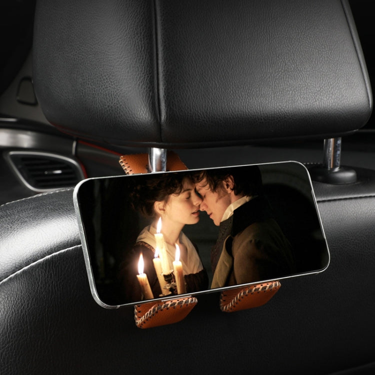 Car Double Hook Stainless Steel Rear Headrest Mobile Phone Holder(Brown) - Auto Fastener & Clips by PMC TechLife | Online Shopping South Africa | PMC TechLife | Buy Now Pay Later Mobicred