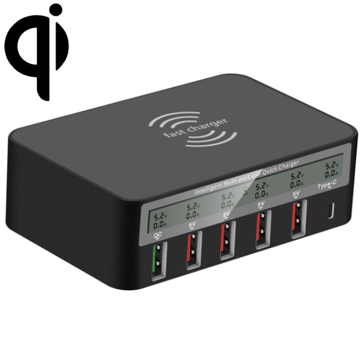 818F 5 USB Ports + Type-C Multifunctional Multi-Port Wireless Charger, Style: UK Plug (Black) - Multifunction Charger by PMC TechLife | Online Shopping South Africa | PMC TechLife | Buy Now Pay Later Mobicred