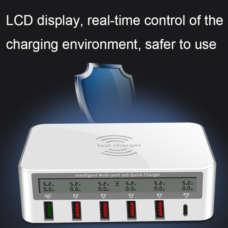 818PF 5 USB Ports + Type-C Smart Digital Display Wireless Phone Charger, Style: AU Plug (White) - Multifunction Charger by PMC TechLife | Online Shopping South Africa | PMC TechLife | Buy Now Pay Later Mobicred