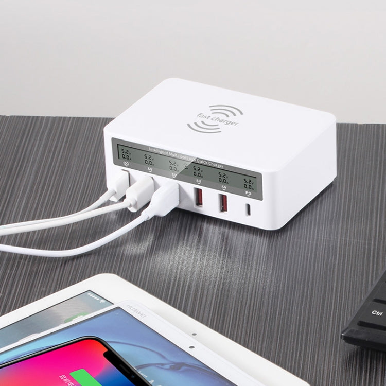 818PF 5 USB Ports + Type-C Smart Digital Display Wireless Phone Charger, Style: EU Plug (Black) - Multifunction Charger by PMC TechLife | Online Shopping South Africa | PMC TechLife | Buy Now Pay Later Mobicred