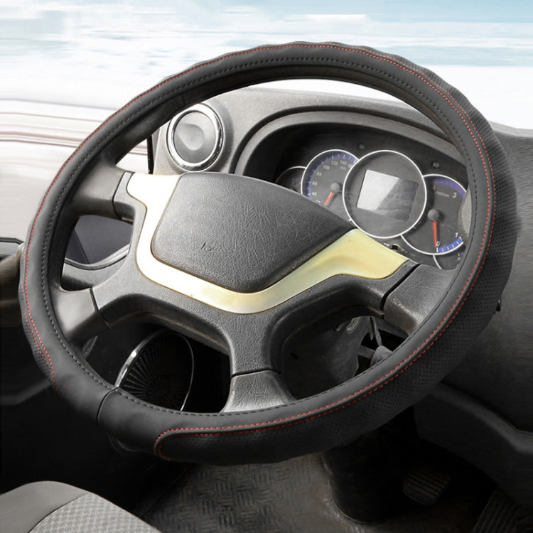 42cm Leather Truck Steering Wheel Cover(Black) - Steering Wheel Accessories by PMC TechLife | Online Shopping South Africa | PMC TechLife | Buy Now Pay Later Mobicred
