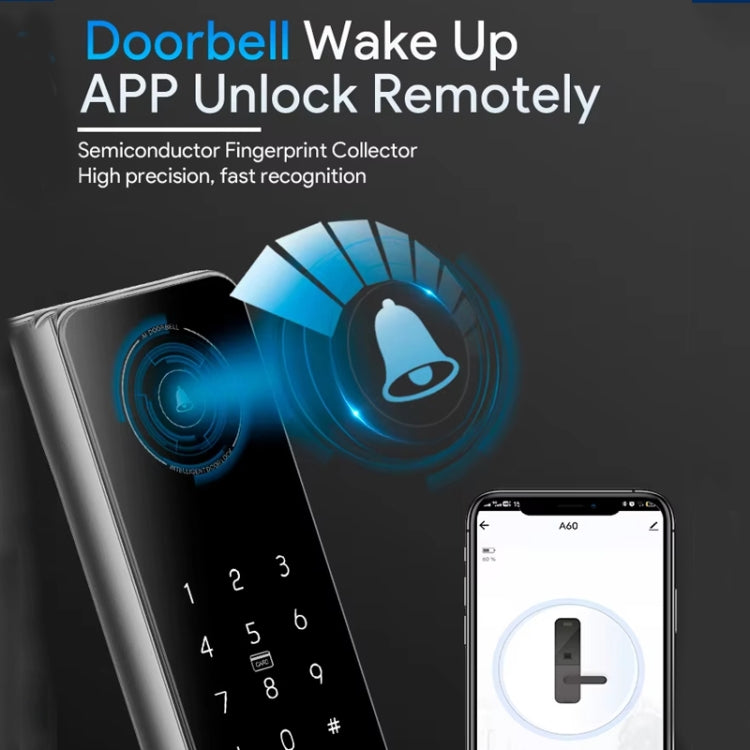 A60 Smart Fingerprint Password Door Lock With Doorbell, Spec: Basic Version Gray - Door Lock by PMc TechLife | Online Shopping South Africa | PMc TechLife | Buy Now Pay Later Mobicred