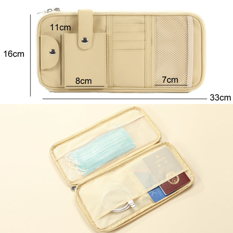 Car Sun Visor Multifunctional Storage Bag Glasses ID Holder(Beige) - Sunglasses & Glasses Clips by PMC Jewellery | Online Shopping South Africa | PMC Jewellery | Buy Now Pay Later Mobicred