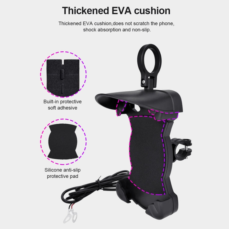 Motorcycle Sunshade Rainproof Mobile Phone Holder, Shape: Charging Handlebar Holder 5V-2A - Holder by PMC TechLife | Online Shopping South Africa | PMC TechLife | Buy Now Pay Later Mobicred
