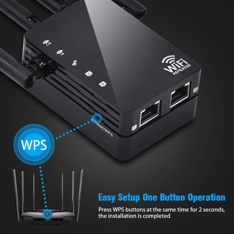5G/2.4G 1200Mbps WiFi Range Extender WiFi Repeater With 2 Ethernet Ports EU Plug Black - Broadband Amplifiers by PMC Jewellery | Online Shopping South Africa | PMC Jewellery