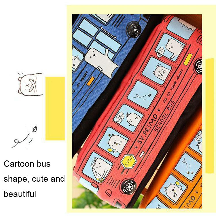 Cartoon Bus Student Stationery Pencil Case Large Capacity Canvas Stationery Box(Yellow) - Pen Holder by PMC TechLife | Online Shopping South Africa | PMC TechLife