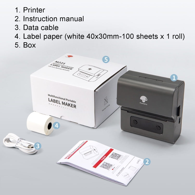 Phomemo M221 Thermal Wireless Label Printer Barcode Bluetooth Label Maker(White) - Printer by Phomemo | Online Shopping South Africa | PMC Jewellery | Buy Now Pay Later Mobicred