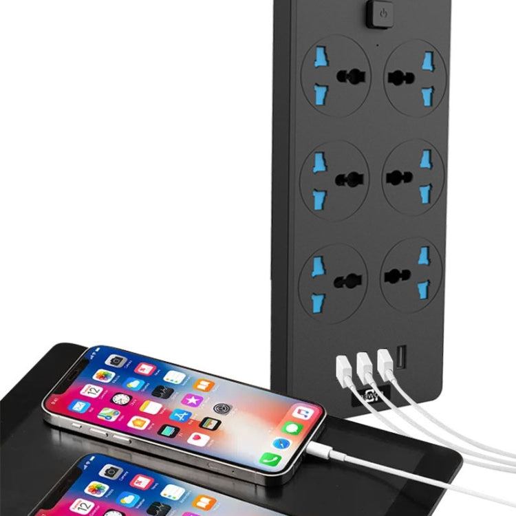 TB-T12 3000W 2m 4-USB Ports + 6-Jacks Multifunctional Flame-Retardant Socket With Switch(UK Plug) - Extension Socket by PMC Jewellery | Online Shopping South Africa | PMC Jewellery | Buy Now Pay Later Mobicred