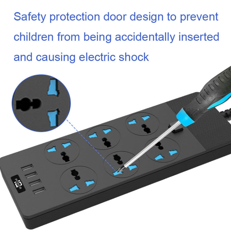 TB-T12 3000W 2m 4-USB Ports + 6-Jacks Multifunctional Flame-Retardant Socket With Switch(US Plug) - Extension Socket by PMC Jewellery | Online Shopping South Africa | PMC Jewellery | Buy Now Pay Later Mobicred