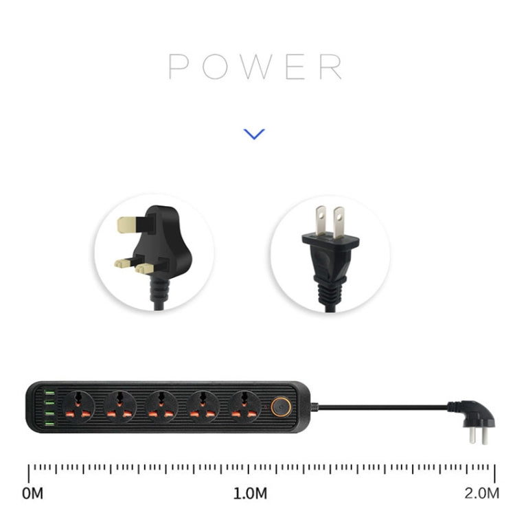 A03 2m 3000W 5 Plugs + 4-USB Ports Multifunctional Flame-retardant Socket with Switch(US Plug) - Extension Socket by PMC Jewellery | Online Shopping South Africa | PMC Jewellery | Buy Now Pay Later Mobicred