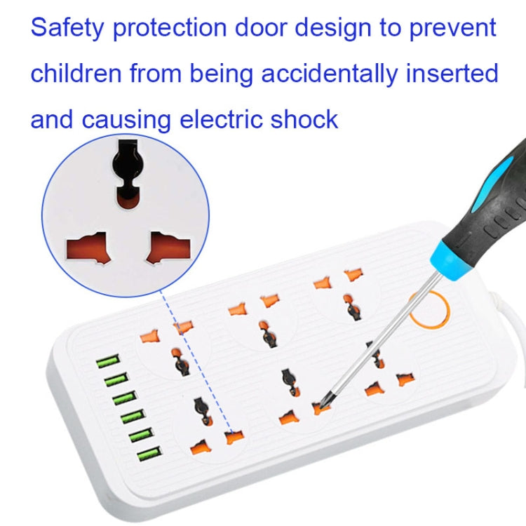 A07 2m 3000W 6 Plugs + 6-USB Ports Multifunctional Flame-retardant Socket with Switch(US Plug) - Extension Socket by PMC Jewellery | Online Shopping South Africa | PMC Jewellery | Buy Now Pay Later Mobicred