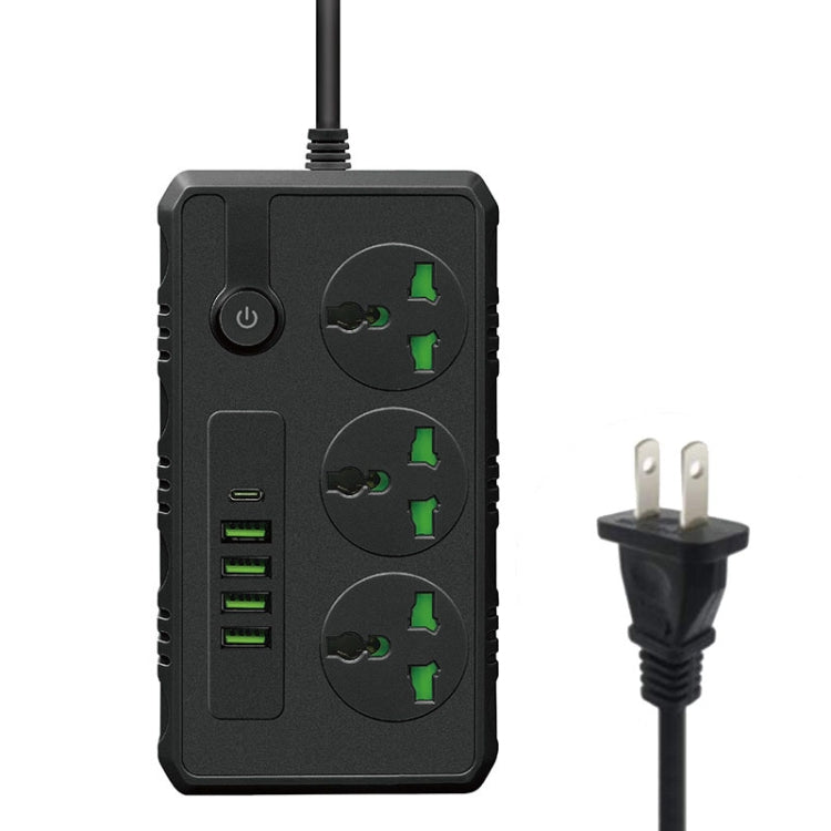 B09 2m 3000W 3 Plugs + PD + 4-USB Ports Multifunctional Flame-Retardant Socket With Switch(US Plug) - Extension Socket by PMC TechLife | Online Shopping South Africa | PMC TechLife | Buy Now Pay Later Mobicred