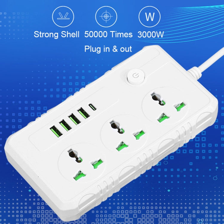 B09 2m 3000W 3 Plugs + PD + 4-USB Ports Multifunctional Flame-Retardant Socket With Switch(US Plug) - Extension Socket by PMC TechLife | Online Shopping South Africa | PMC TechLife | Buy Now Pay Later Mobicred