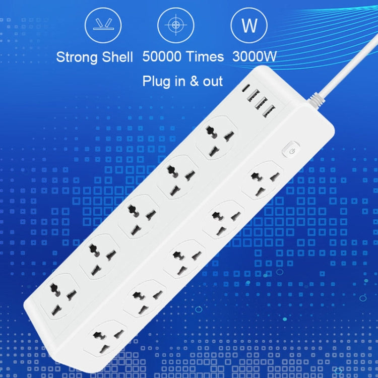 D15 2m 3000W 10 Plugs + PD + 3-USB Ports Vertical Socket With Switch, Specification: UK Plug - Extension Socket by PMC Jewellery | Online Shopping South Africa | PMC Jewellery | Buy Now Pay Later Mobicred