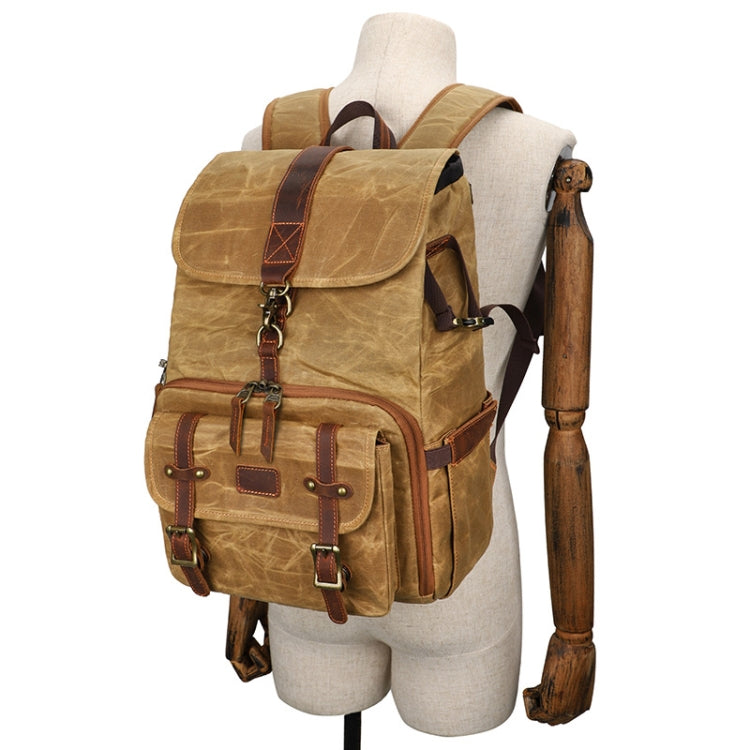 Large Capacity SLR Digital Camera Bag Laptop Backpack Canvas Storage Bag(Khaki) - Backpack by PMC TechLife | Online Shopping South Africa | PMC TechLife | Buy Now Pay Later Mobicred