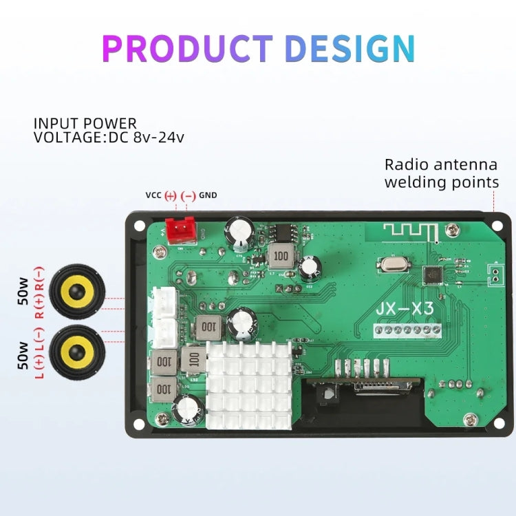 100W 12V TPA3116 Color Screen Power Amplifier Bluetooth Decoder Board With Recording Call(Silicone Remote Control) - Car MP3 & MP4 & MP5 by PMC TechLife | Online Shopping South Africa | PMC TechLife | Buy Now Pay Later Mobicred