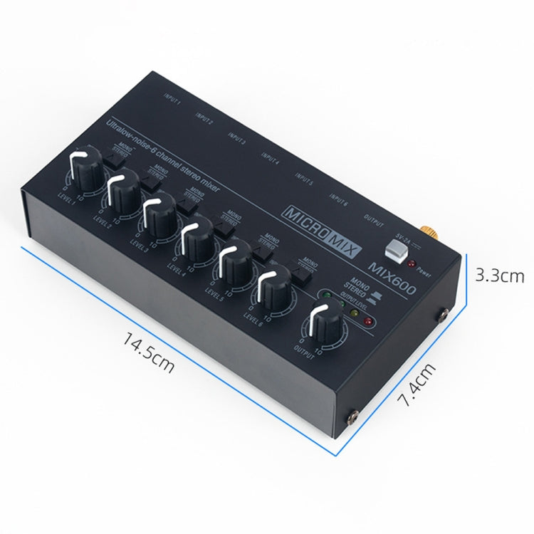 Ultra-Compact Low-Noise 6 Channel Stereo Audio Mixer, US Plug(MIX600) - Live Sound Effects Processors by PMC TechLife | Online Shopping South Africa | PMC TechLife | Buy Now Pay Later Mobicred