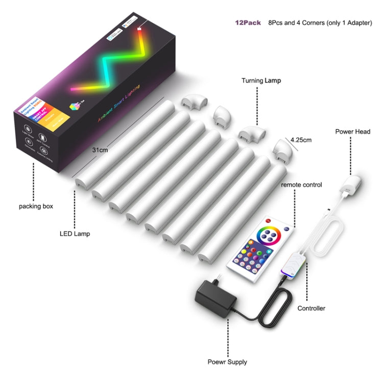 8pcs+4 Corners Bluetooth 12V RGBIC Splicing Wall Light Intelligent Remote Control Indoor Decorative Ambient Lights(US Plug) - Novelty Lighting by PMC TechLife | Online Shopping South Africa | PMC TechLife | Buy Now Pay Later Mobicred