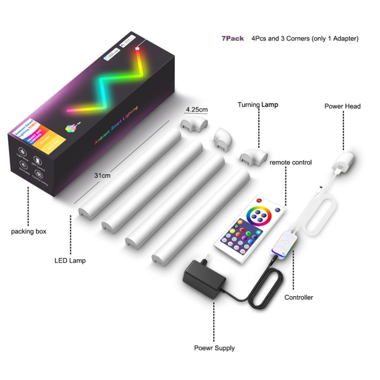 4pcs+3 Corners WiFi 12V RGBIC Splicing Wall Light Intelligent Remote Control Indoor Decorative Ambient Lights(UK Plug) - Novelty Lighting by PMC TechLife | Online Shopping South Africa | PMC TechLife | Buy Now Pay Later Mobicred