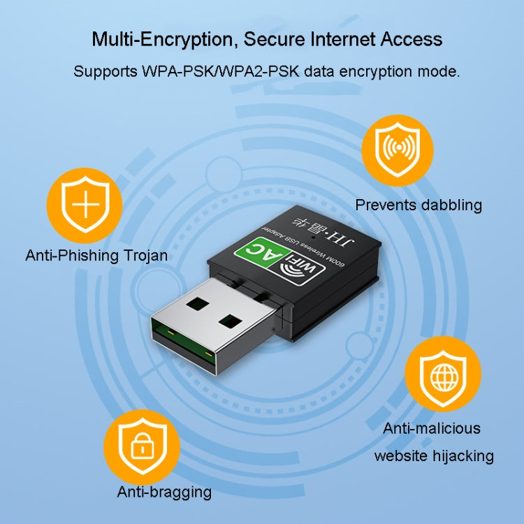 JINGHUA 600M Dual-Band Wireless Network Card Computer External 2.4G/5G USB WiFi Receiver Transmitter - USB Network Adapter by JINGHUA | Online Shopping South Africa | PMC Jewellery | Buy Now Pay Later Mobicred