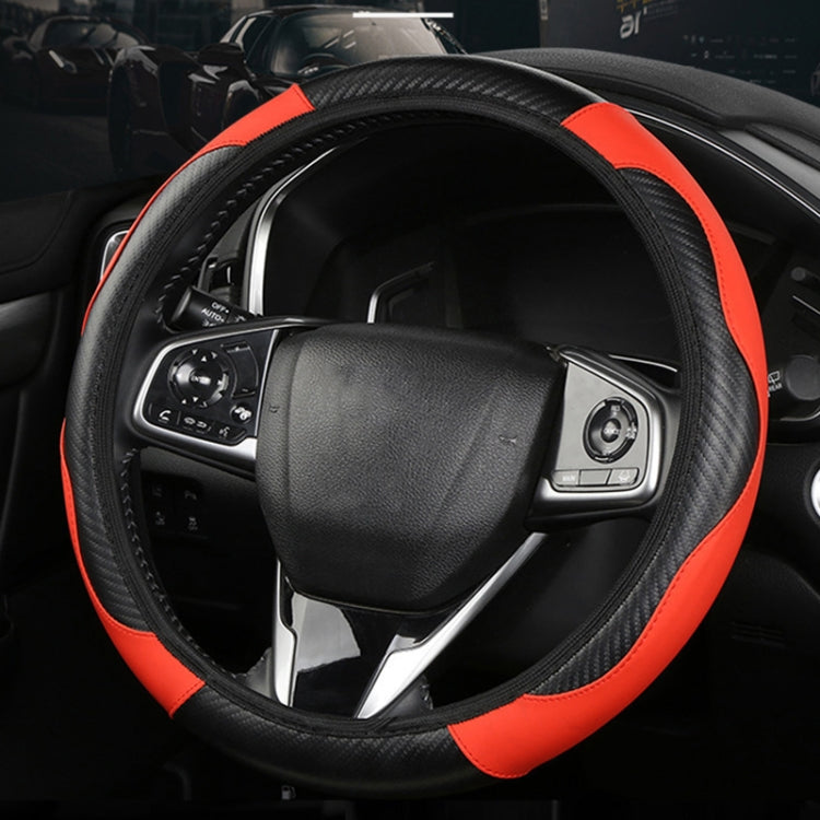 39cm Carbon Fiber Elastic Leather Without Inner Ring Car Steering Wheel Cover, Color: Claret - Steering Wheel Accessories by PMC Jewellery | Online Shopping South Africa | PMC Jewellery | Buy Now Pay Later Mobicred