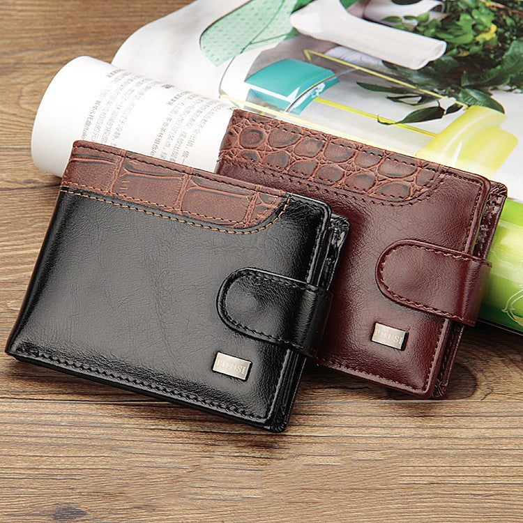 Baellerry M1078 Splicing Leather Casual Men Wallet With Buckle Multi-Card Slot Coin Purse(Black) - Wallets by Baellerry | Online Shopping South Africa | PMC Jewellery