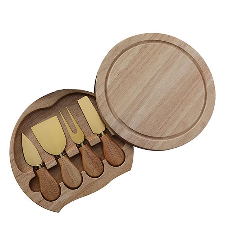 4pcs /Set Round Oak Box Cheese Knife Spatula Stainless Steel Cheese Tools Cutlery, Color: Gold - Baking Pastry Tools by PMC Jewellery | Online Shopping South Africa | PMC Jewellery