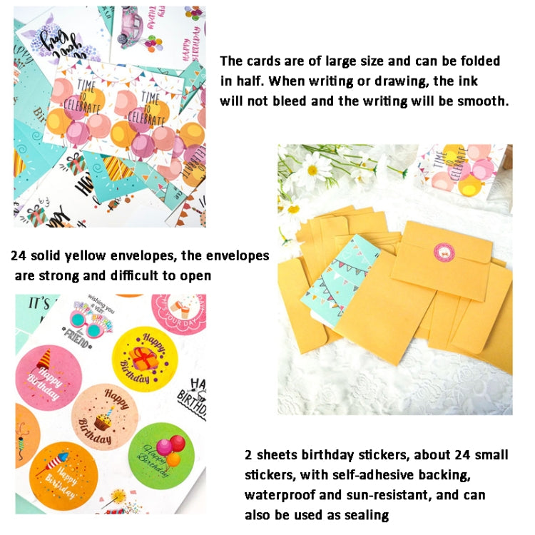 24pcs /Set Happy Birthday Greeting Card With Envelopes And Stickers Set(KP002) - Cards & Invitations by PMC TechLife | Online Shopping South Africa | PMC TechLife